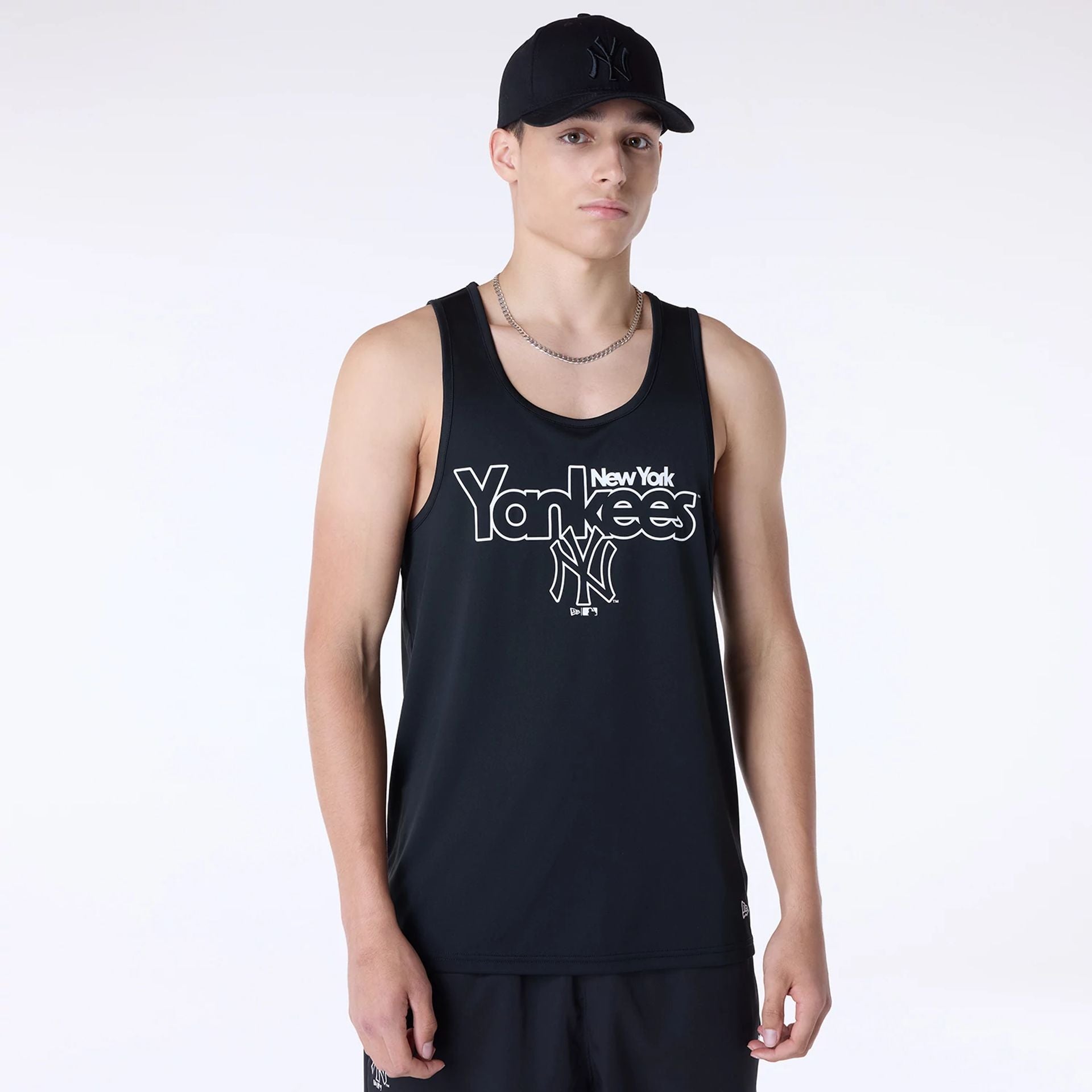 The Male model is wearing New York Yankees MLB Essentials Black Vest 1