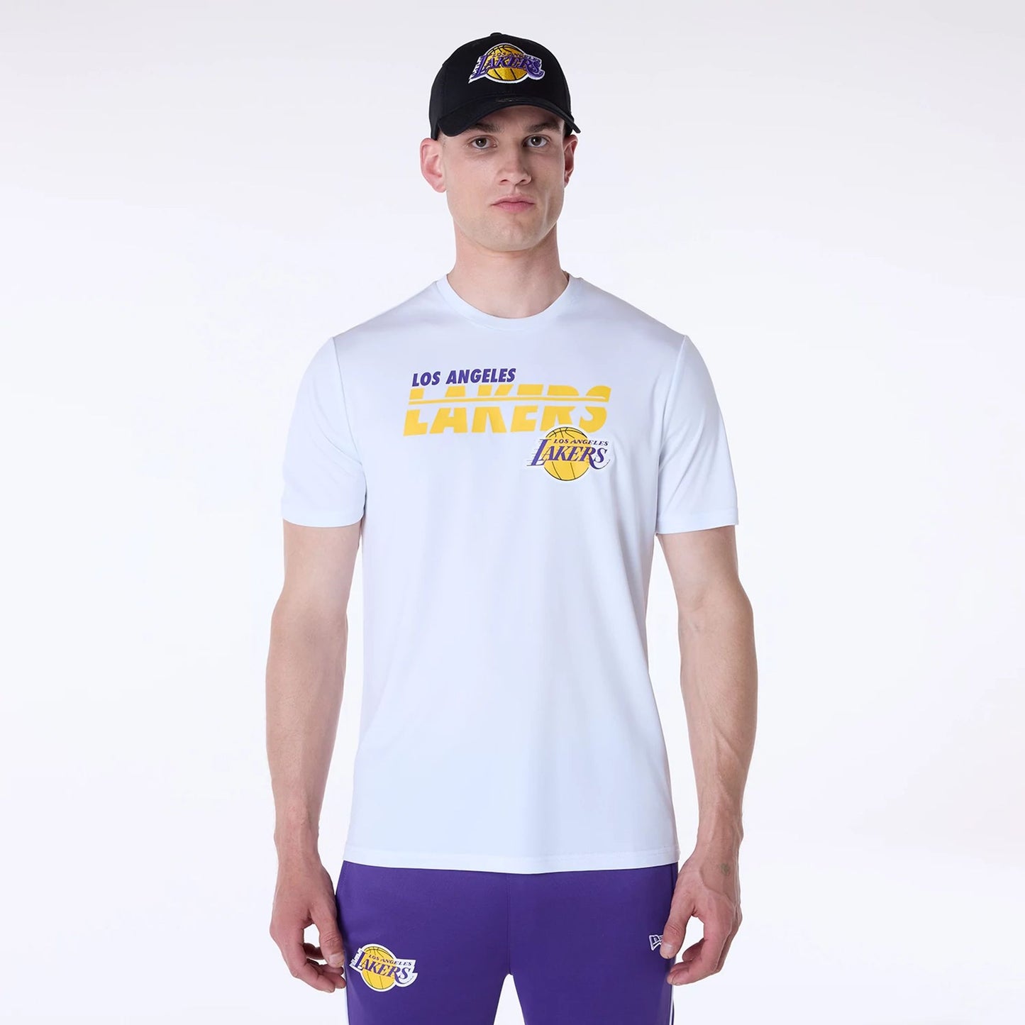 The Male model is wearing LA Lakers NBA Essentials White T-Shirt 1