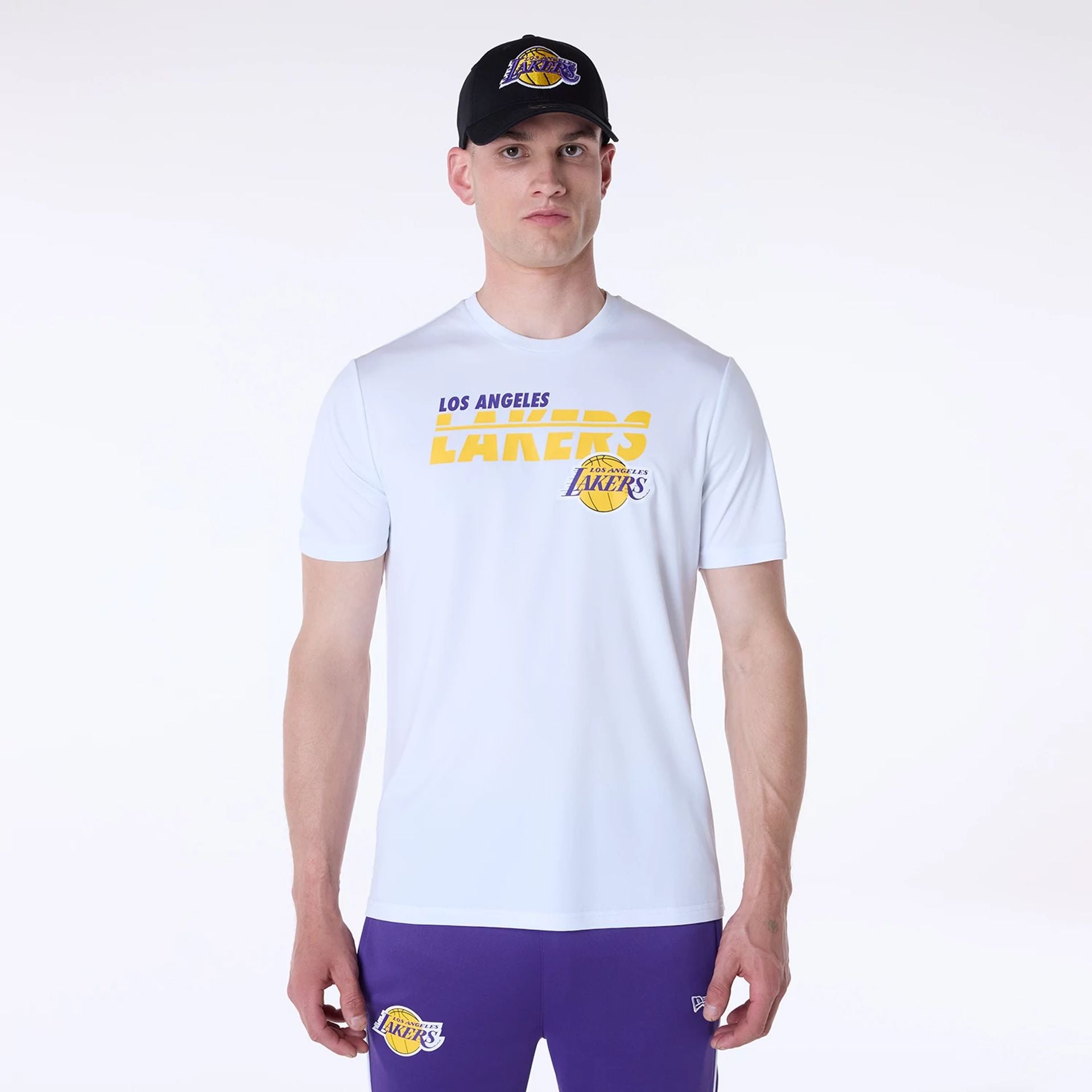 The Male model is wearing LA Lakers NBA Essentials White T-Shirt 1