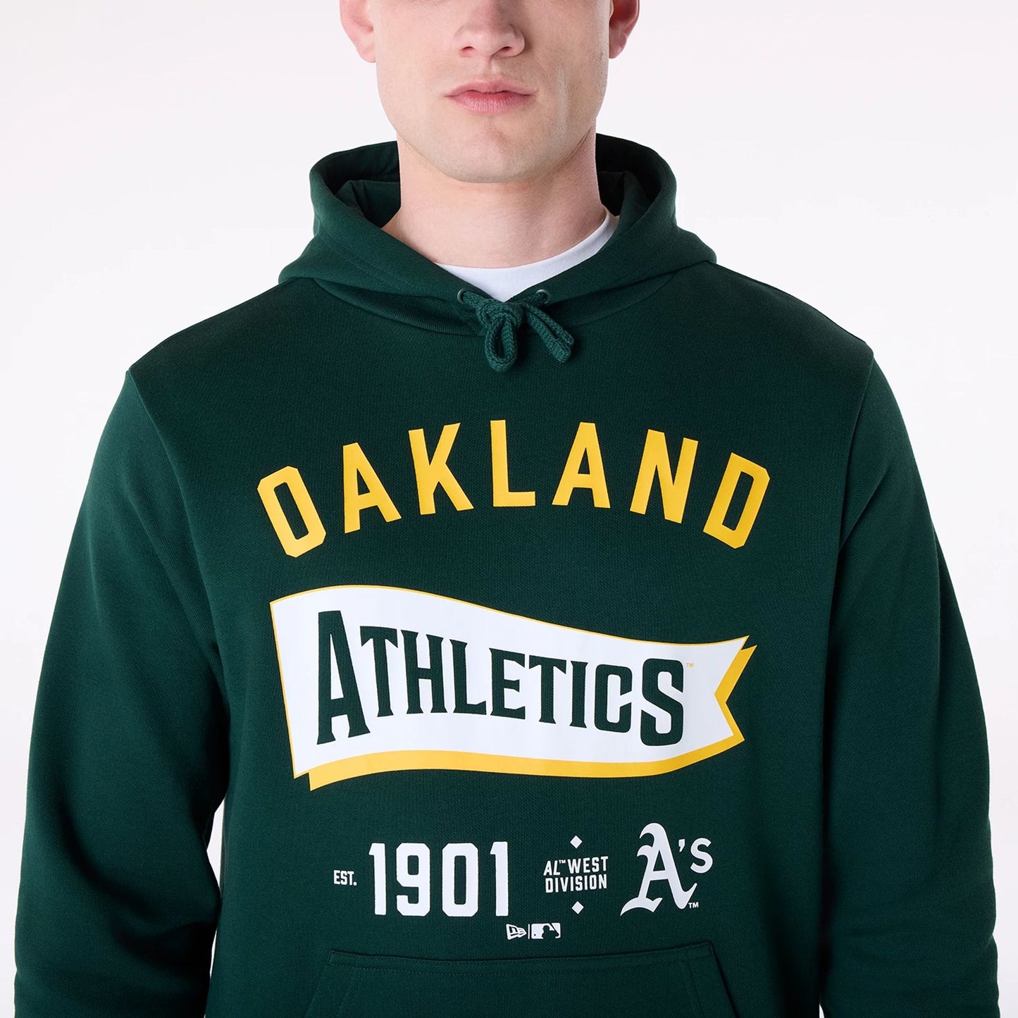 The Male model is wearing Oakland Athletics MLB Pennant Graphic Dark Green Pullover Hoodie 3