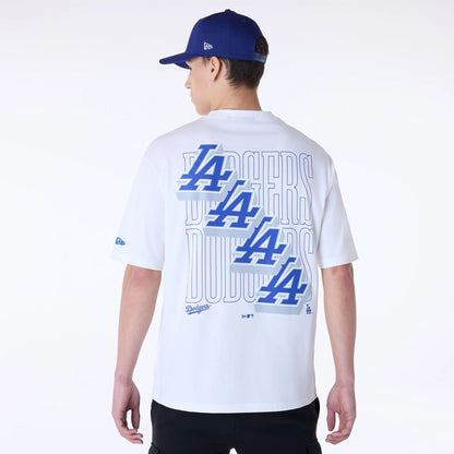 The Male model is wearing LA Dodgers MLB Wordmark White Oversized T-Shirt 2