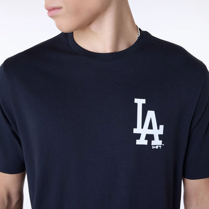 The Male model is wearing LA Dodgers MLB Pennant Graphic Navy T-Shirt 3