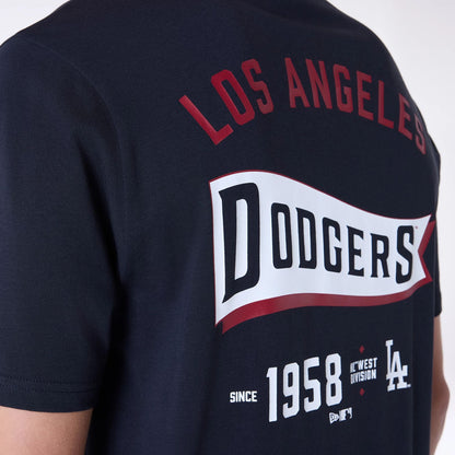 The Male model is wearing LA Dodgers MLB Pennant Graphic Navy T-Shirt 4