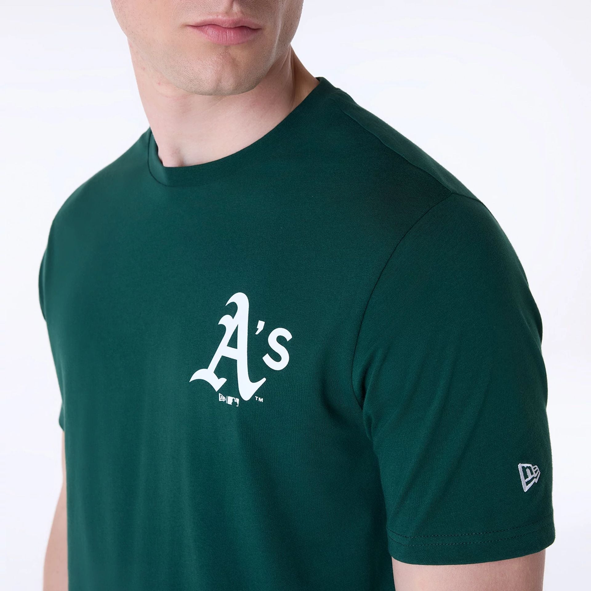 The Male model is wearing Oakland Athletics MLB Pennant Graphic Dark Green T-Shirt 3