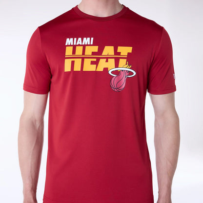 The Male model is wearing Miami Heat NBA Essentials Dark Red T-Shirt 5