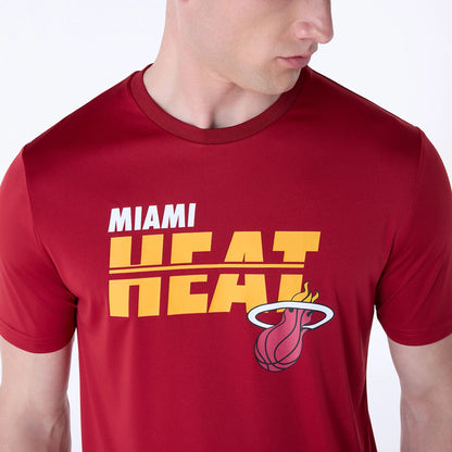 The Male model is wearing Miami Heat NBA Essentials Dark Red T-Shirt 6