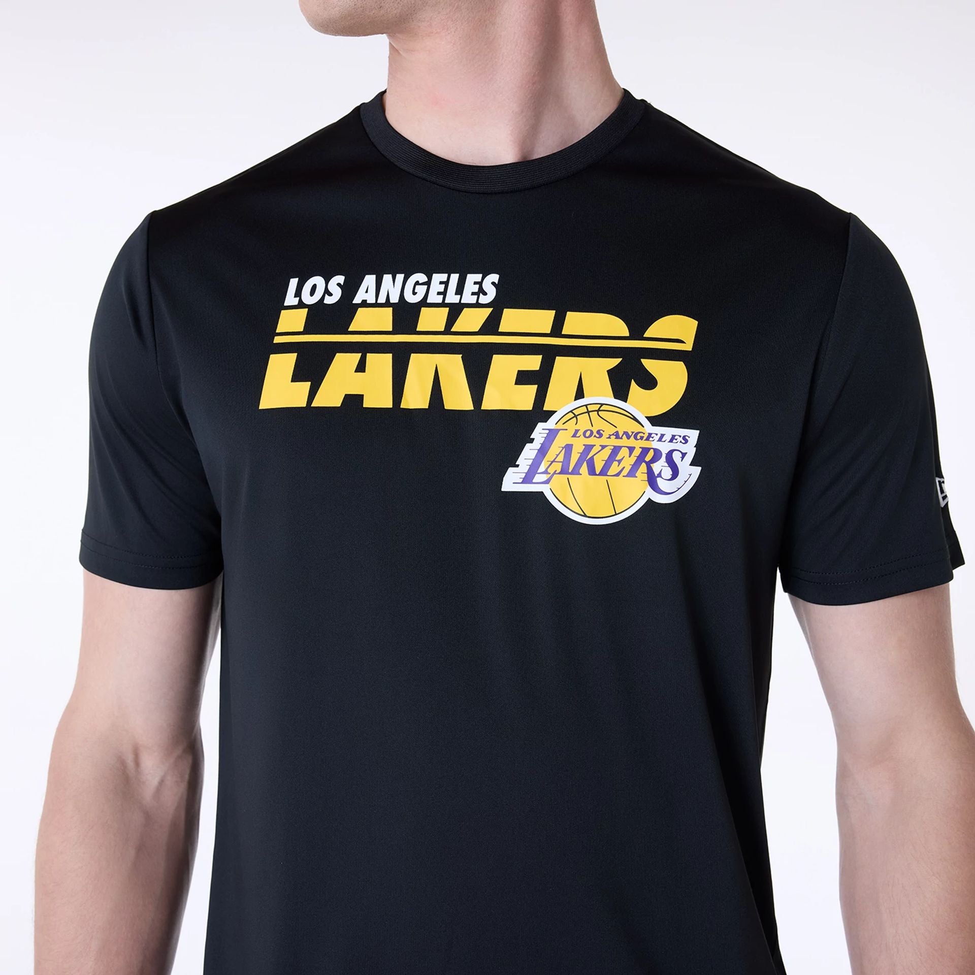 The Male model is wearing LA Lakers NBA Essentials Black T-Shirt 5