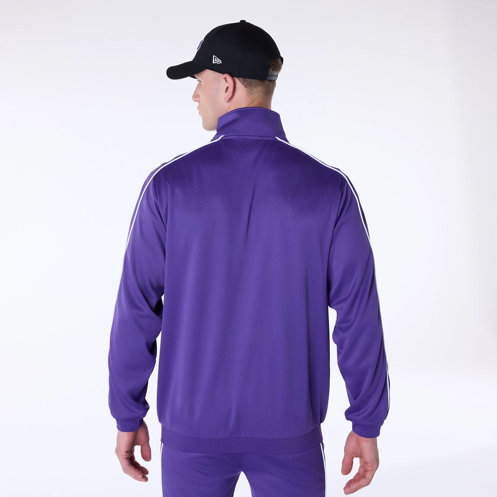 The Male model is wearing LA Lakers NBA Track Top Purple Jacket 2