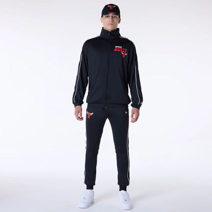 The Male model is wearing Chicago Bulls NBA Track Top Black Jacket 7