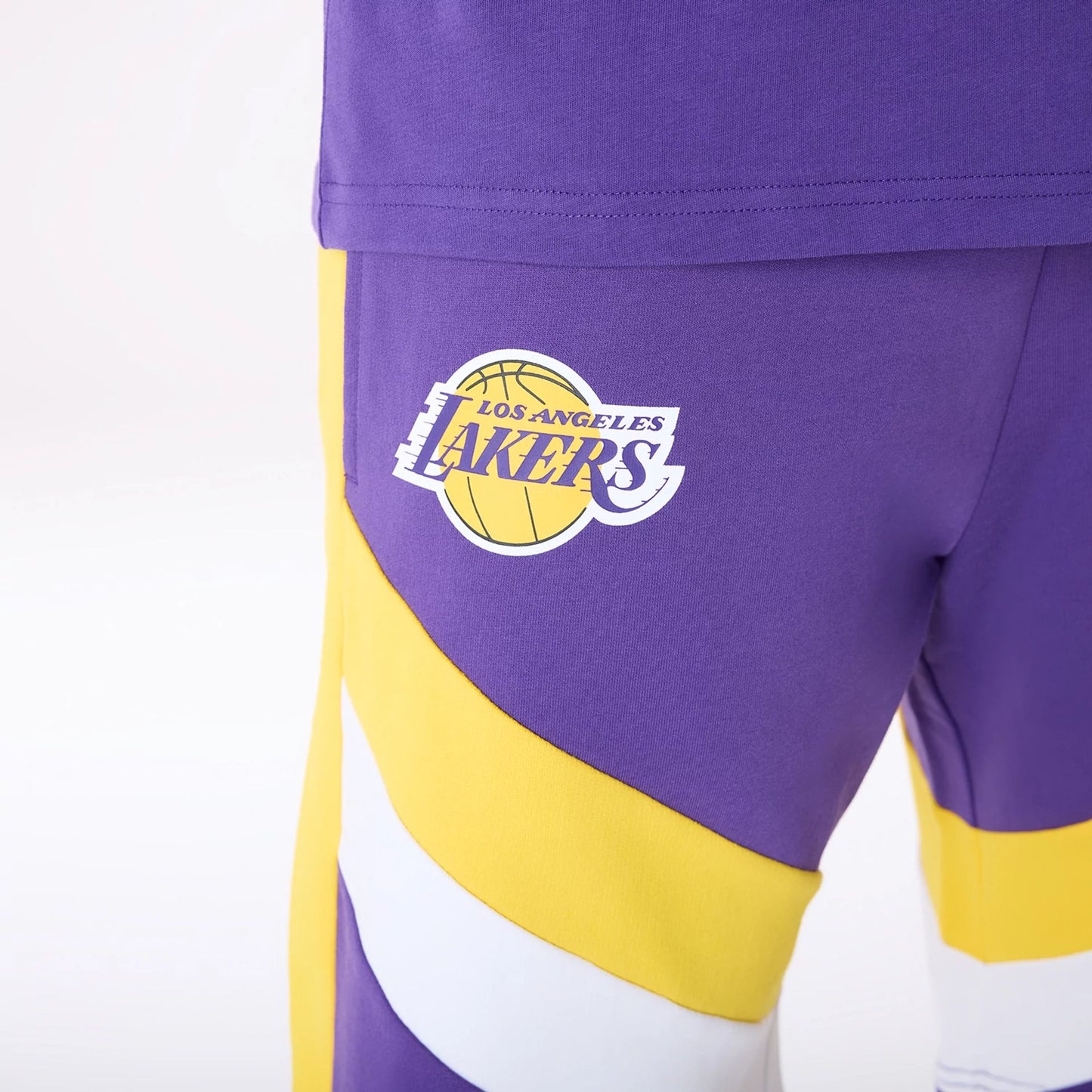 The Male model is wearing LA Lakers NBA Panel Purple Shorts 7