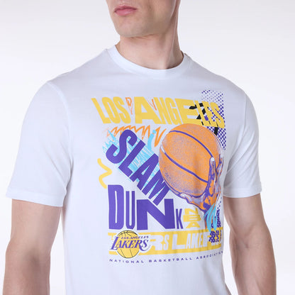 The Male model is wearing LA Lakers Basketball Graphic White T-Shirt 3