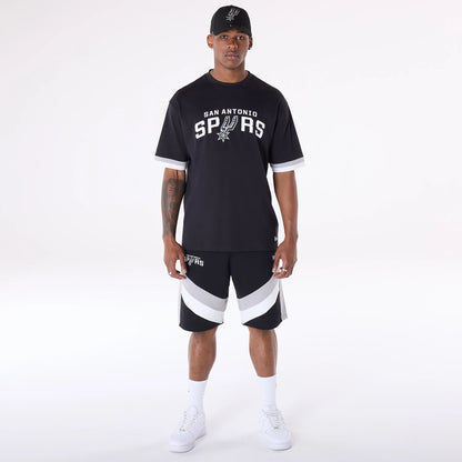 The Male model is wearing San Antonio Spurs NBA Panel Black Shorts 8