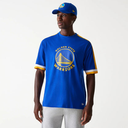 The Male model is wearing Golden State Warriors NBA Panel Blue Oversized T-Shirt 1