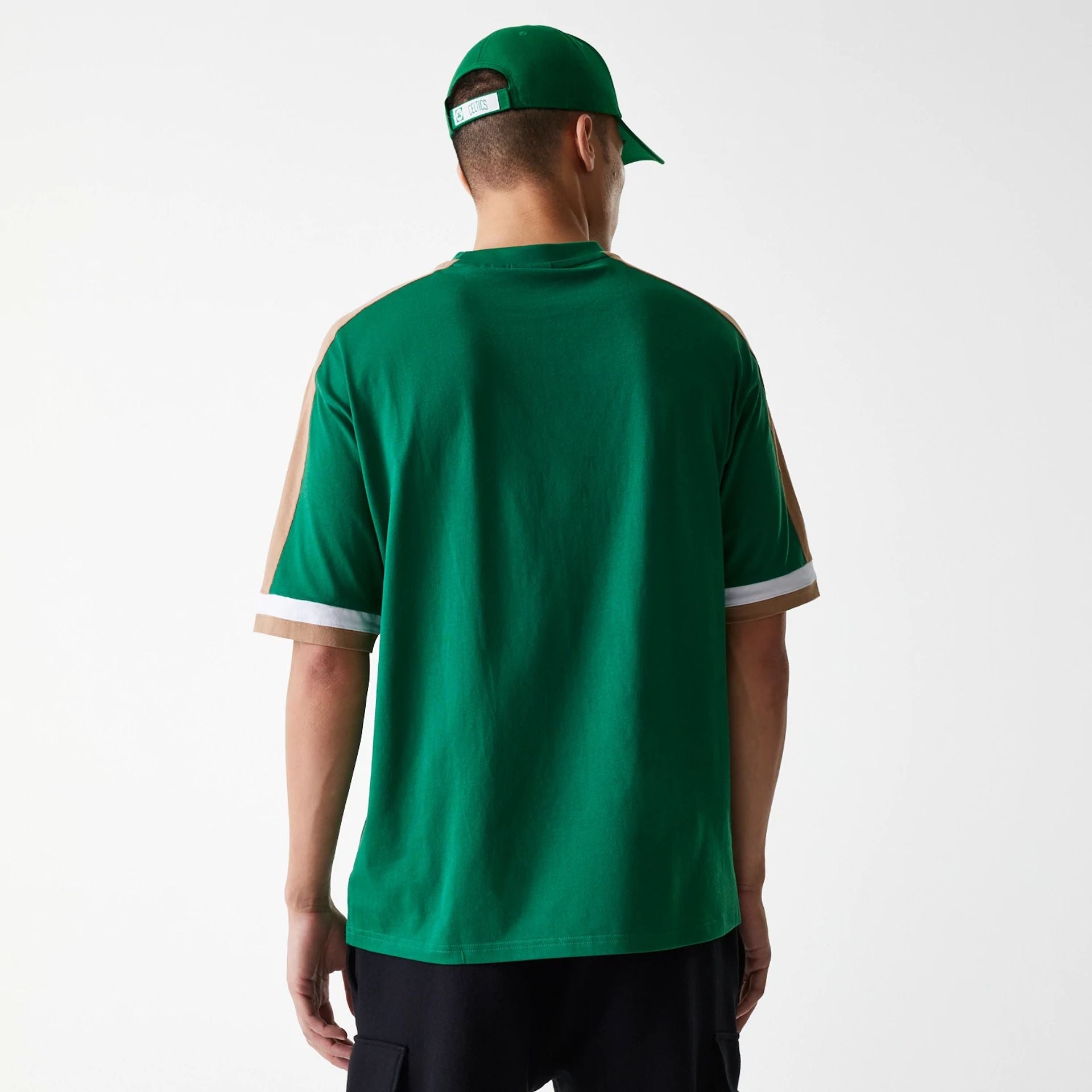 The Male model is wearing Boston Celtics NBA Panel Green Oversized T-Shirt 2