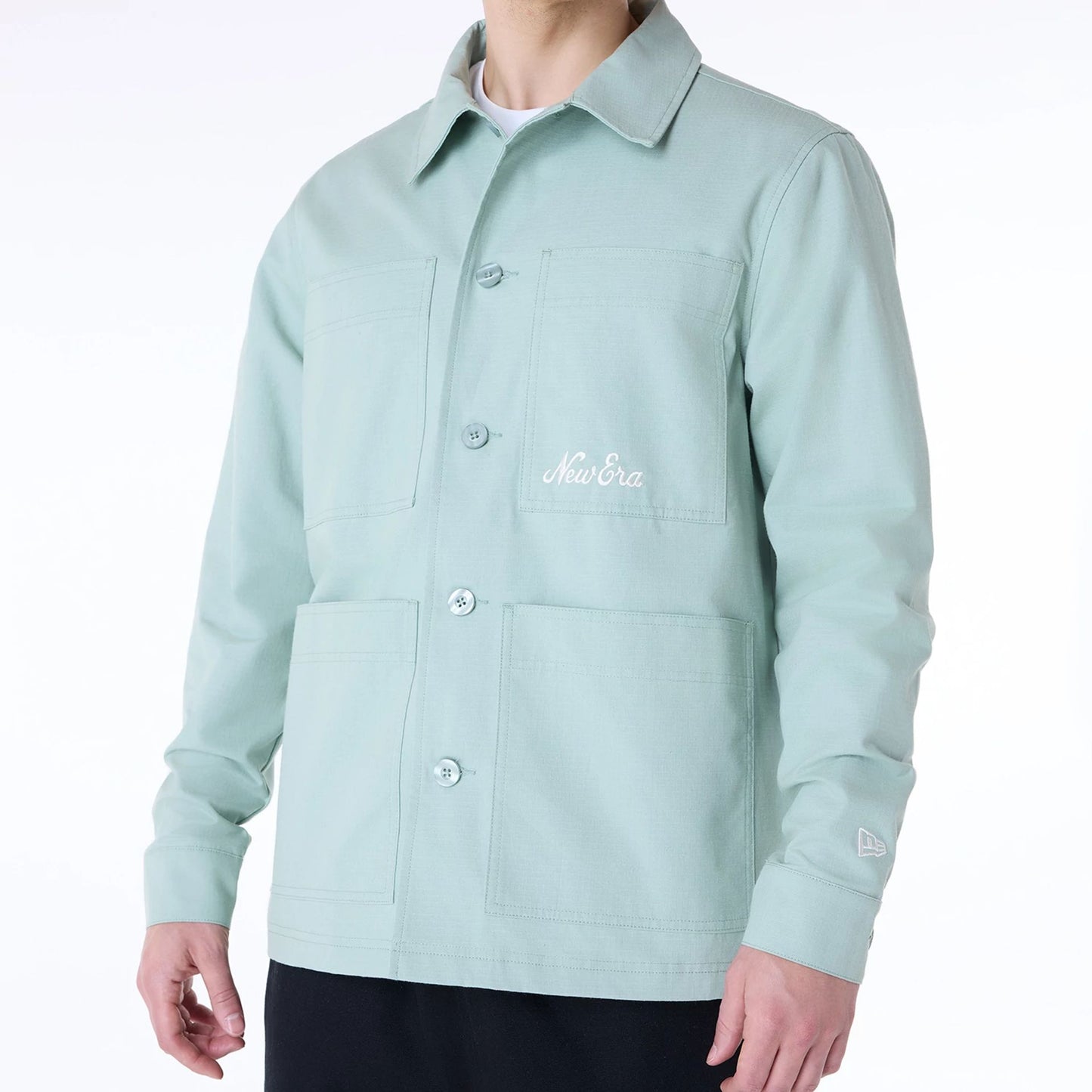 The Male model is wearing New Era Essential Pastel Green Shacket 7