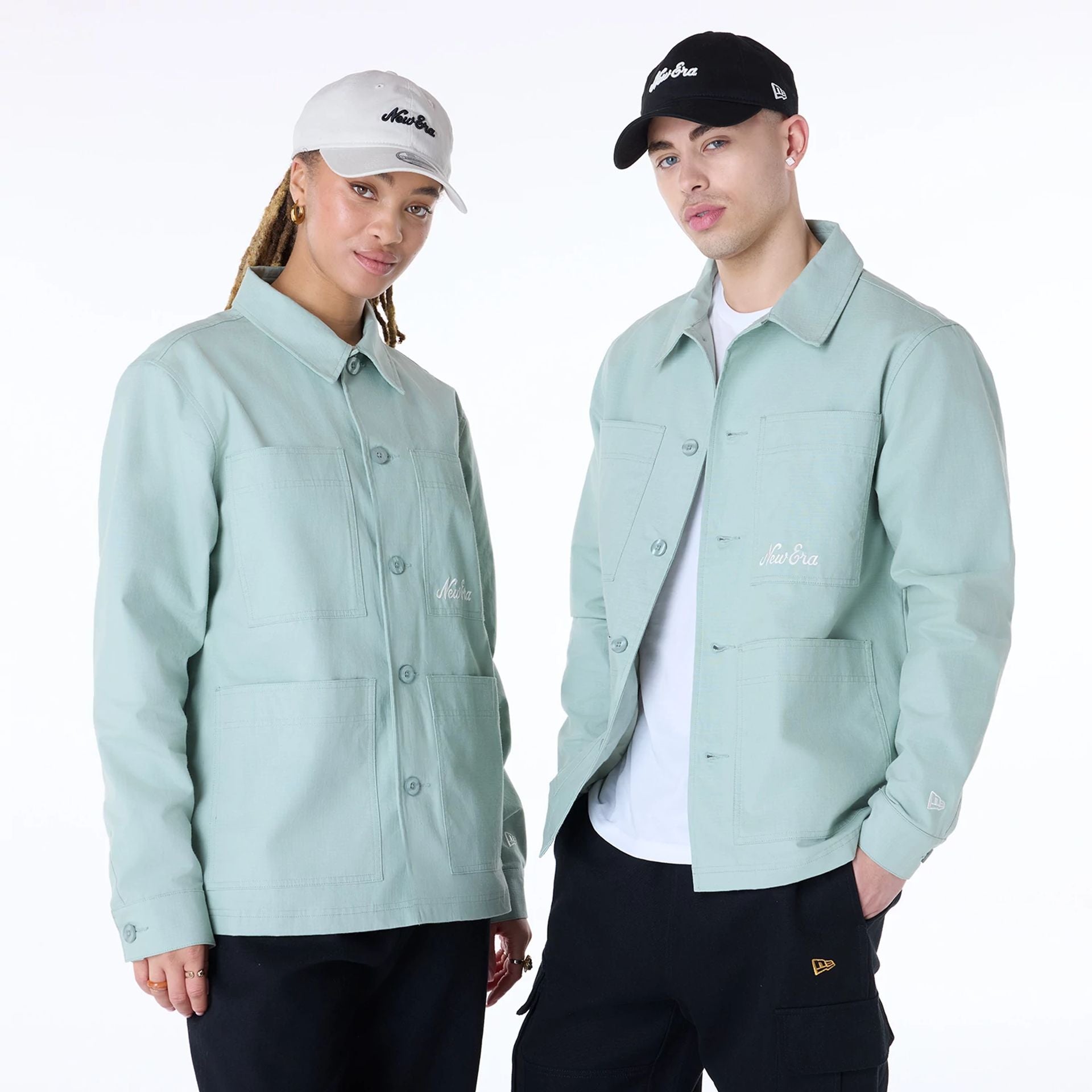 The Male model is wearing New Era Essential Pastel Green Shacket 1