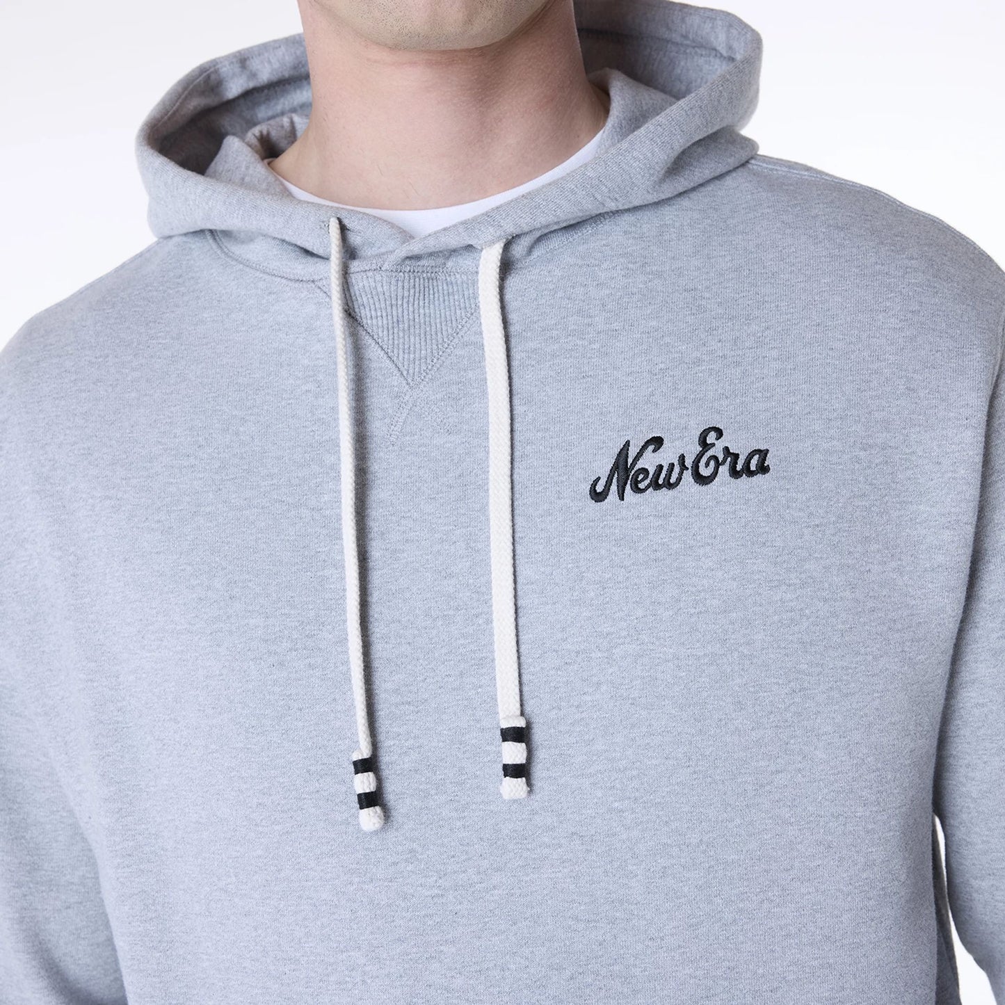 The Male model is wearing New Era Script Grey Pullover Hoodie 8