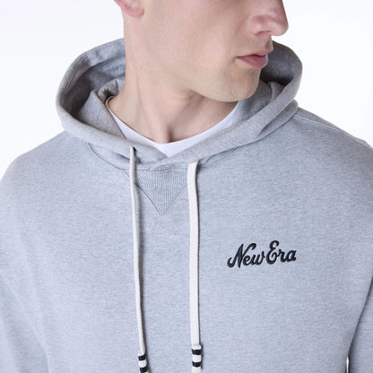 The Male model is wearing New Era Script Grey Pullover Hoodie 4