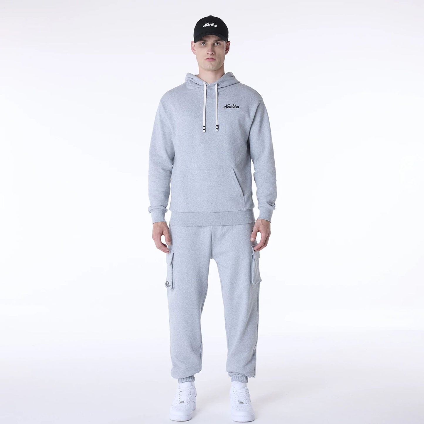 The Male model is wearing New Era Script Grey Pullover Hoodie 7