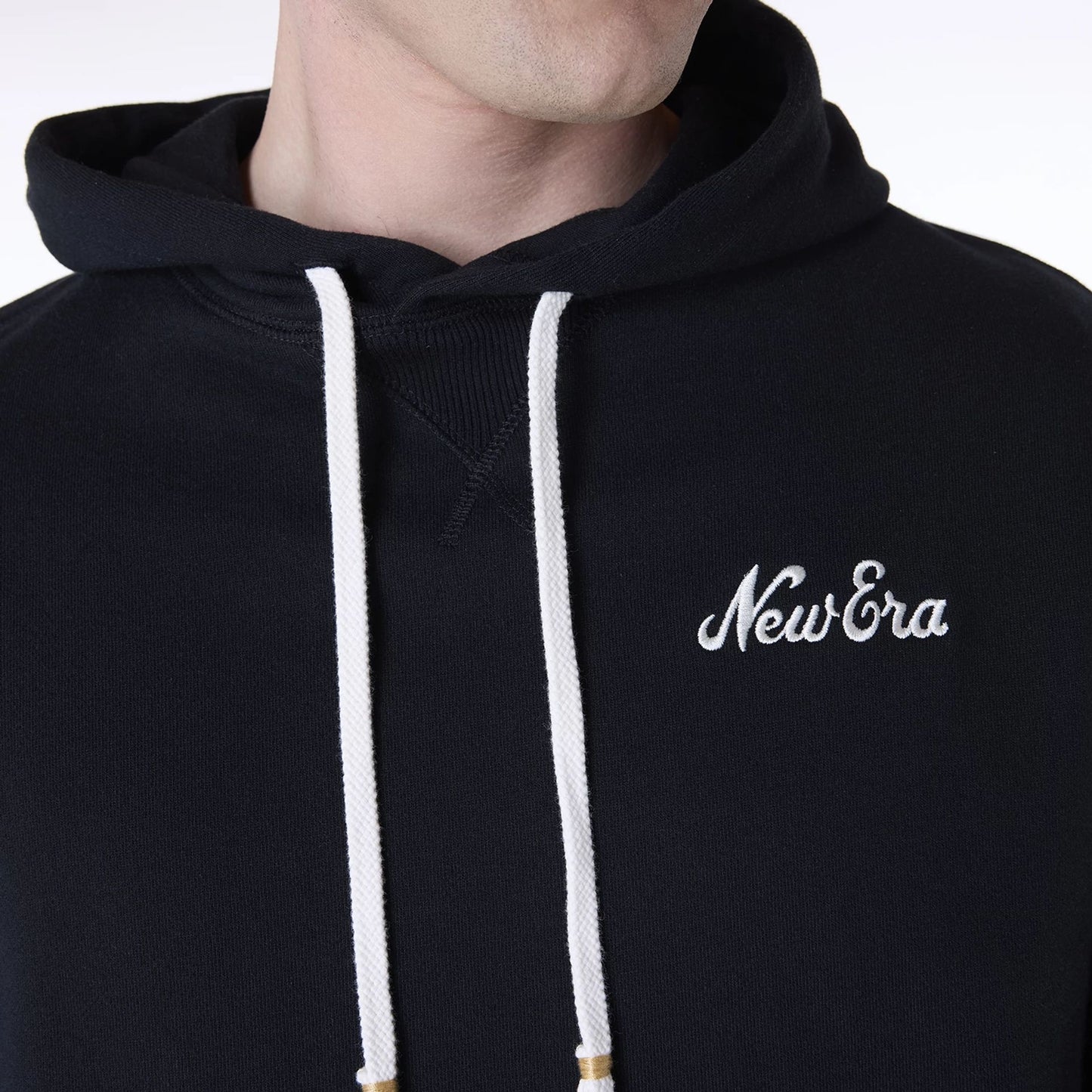 The Male model is wearing New Era Script Black Pullover Hoodie 6