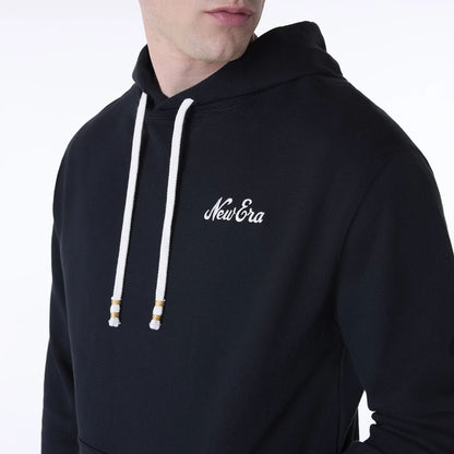 The Male model is wearing New Era Script Black Pullover Hoodie 7