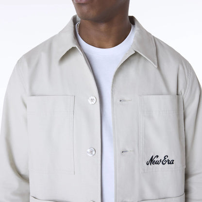 The Male model is wearing New Era Essential Cream Shacket 6