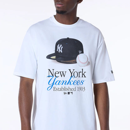 The Male model is wearing New York Yankees MLB Script White T-Shirt 5