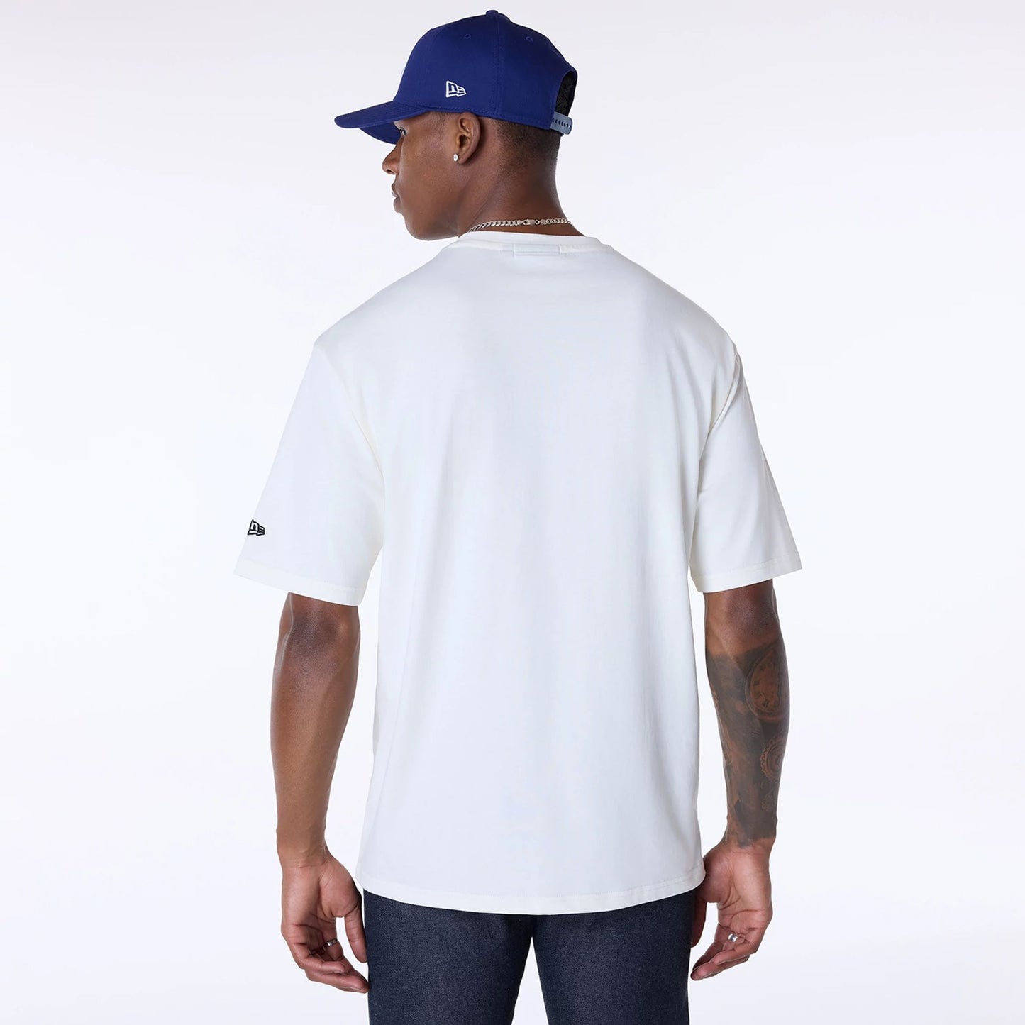 The Male model is wearing LA Dodgers MLB Script Open White T-Shirt 2