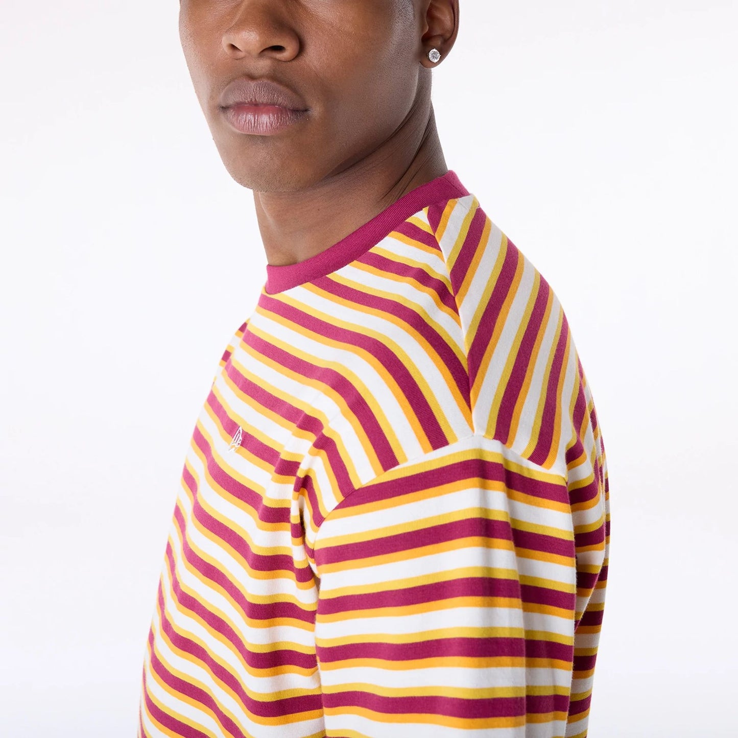 The Male model is wearing New Era Stripe Dark Red T-Shirt 3