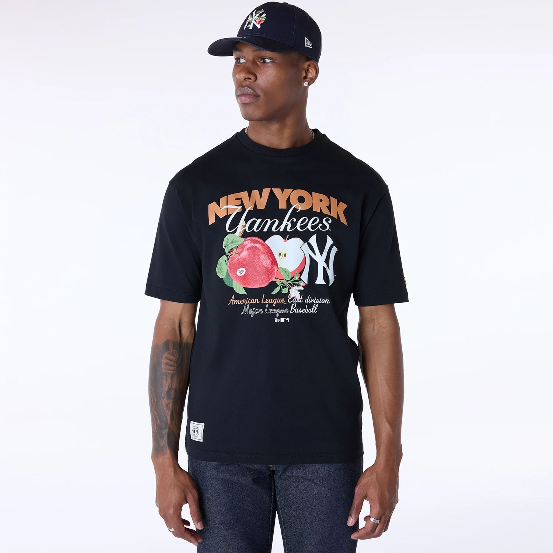 The Male model is wearing New York Yankees MLB Fruit Black T-Shirt 1