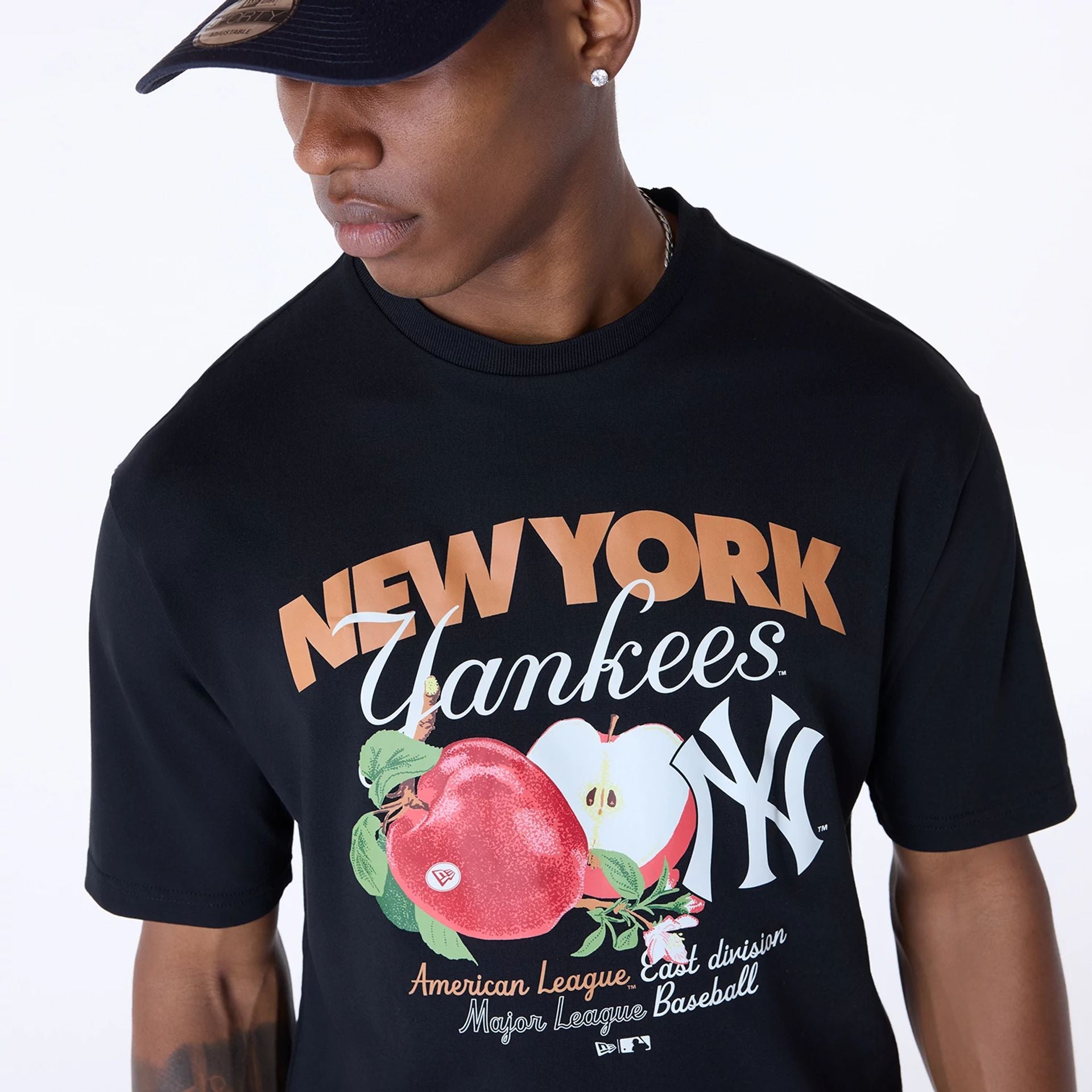 The Male model is wearing New York Yankees MLB Fruit Black T-Shirt 3