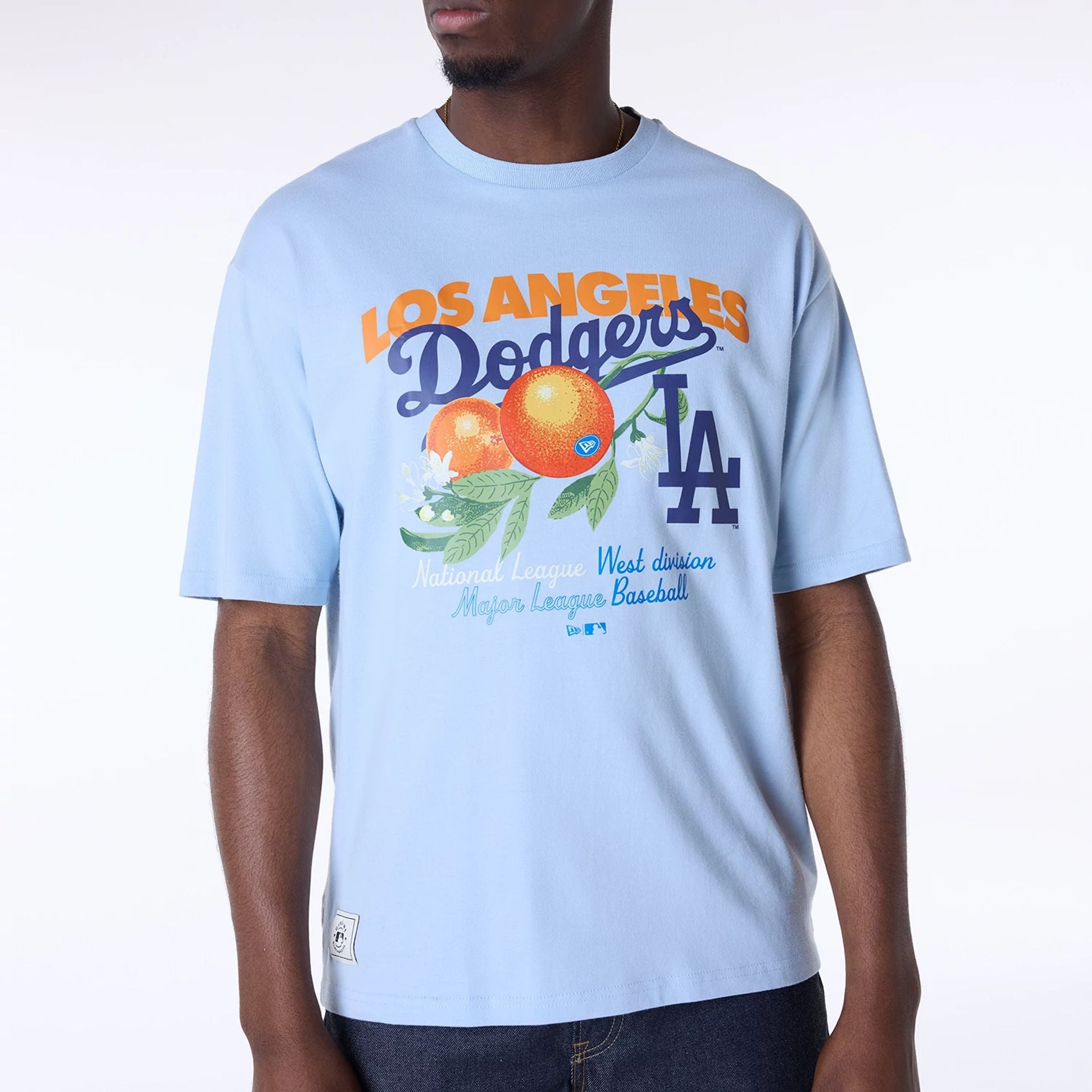 The Male model is wearing LA Dodgers MLB Fruit Pastel Blue T-Shirt 5