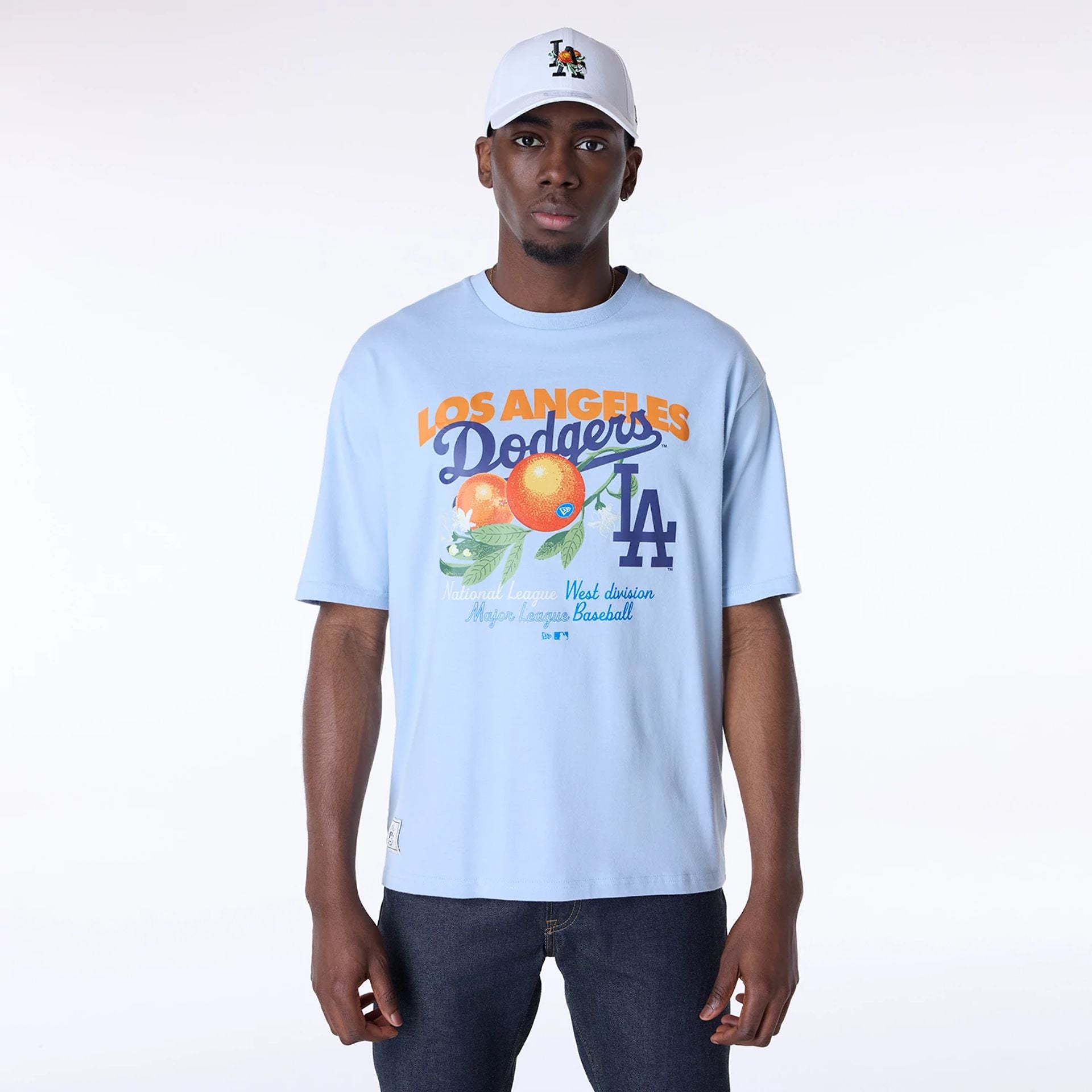 The Male model is wearing LA Dodgers MLB Fruit Pastel Blue T-Shirt 1