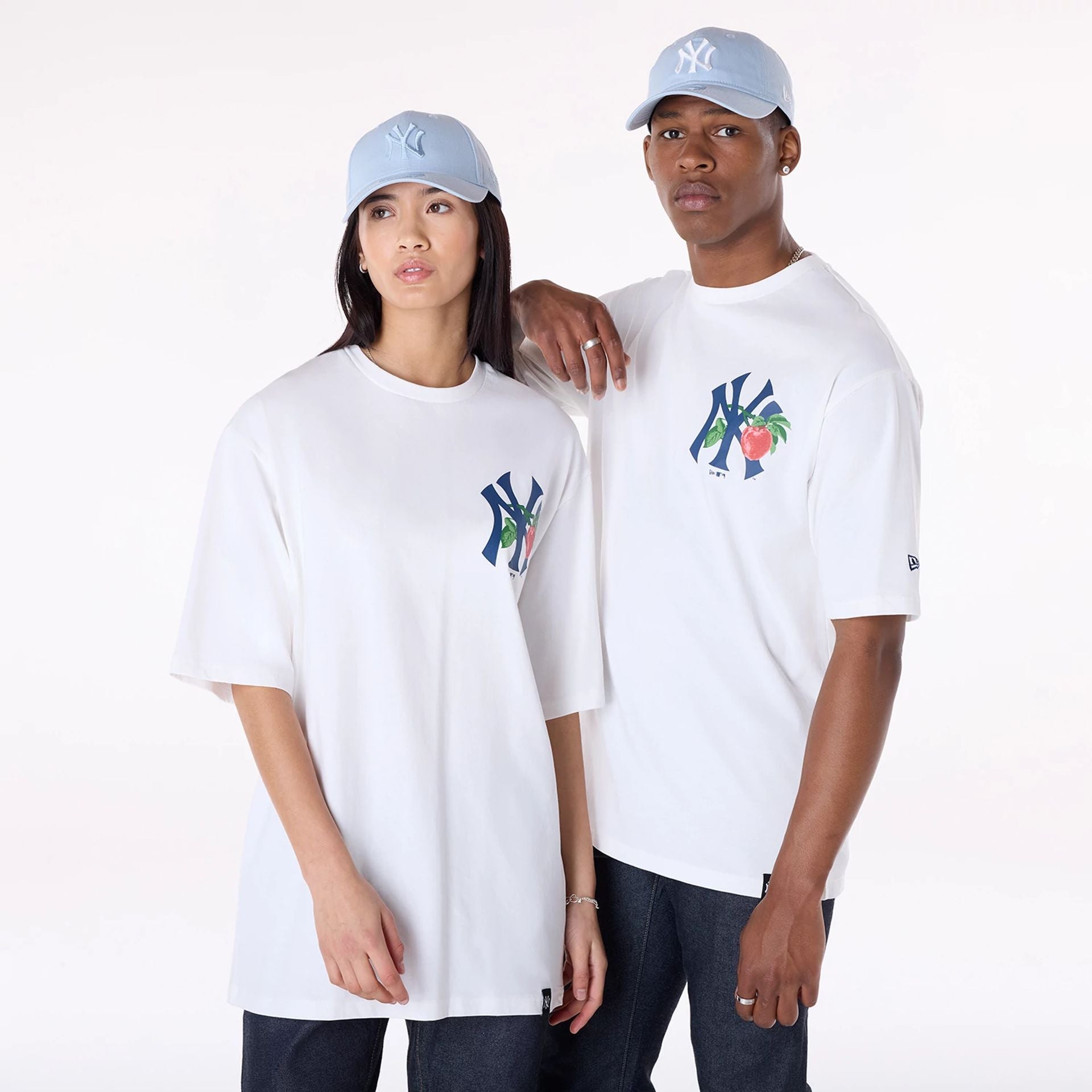 The Male model is wearing New York Yankees MLB Fruit Open White T-Shirt 1