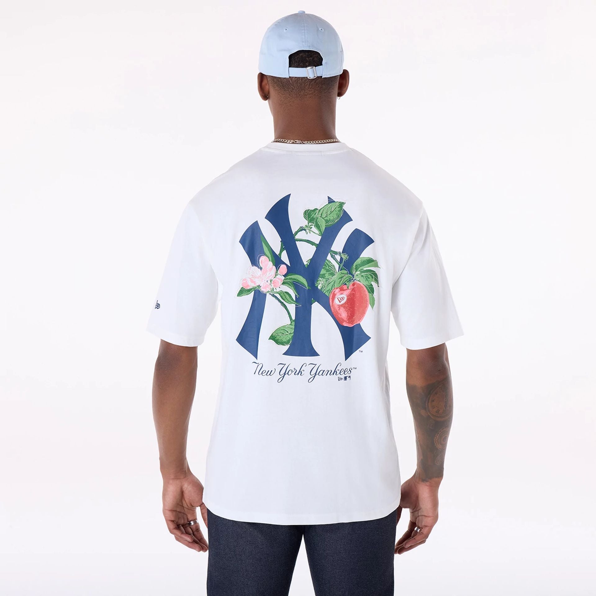 The Male model is wearing New York Yankees MLB Fruit Open White T-Shirt 2