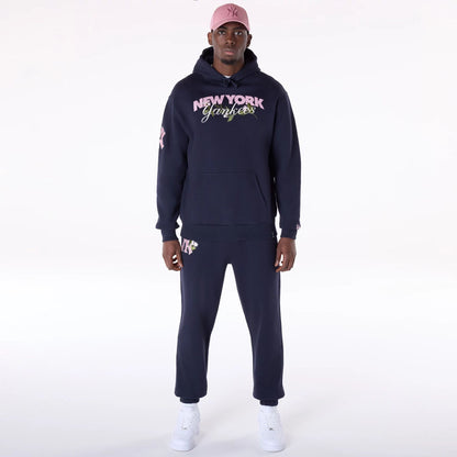 The Male model is wearing New York Yankees MLB Floral Navy Pullover Hoodie 5