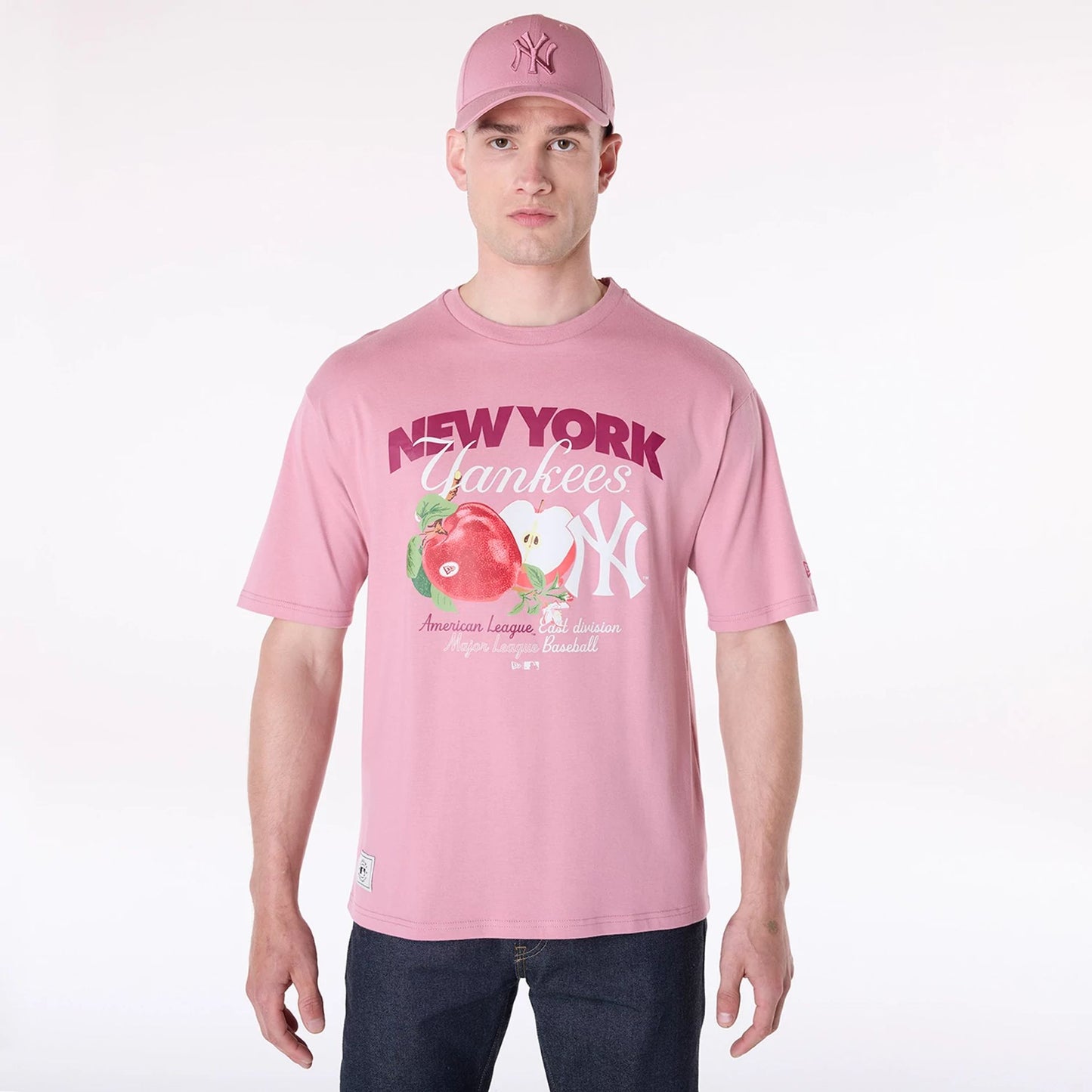 The Male model is wearing New York Yankees MLB Fruit Dark Pink T-Shirt 3