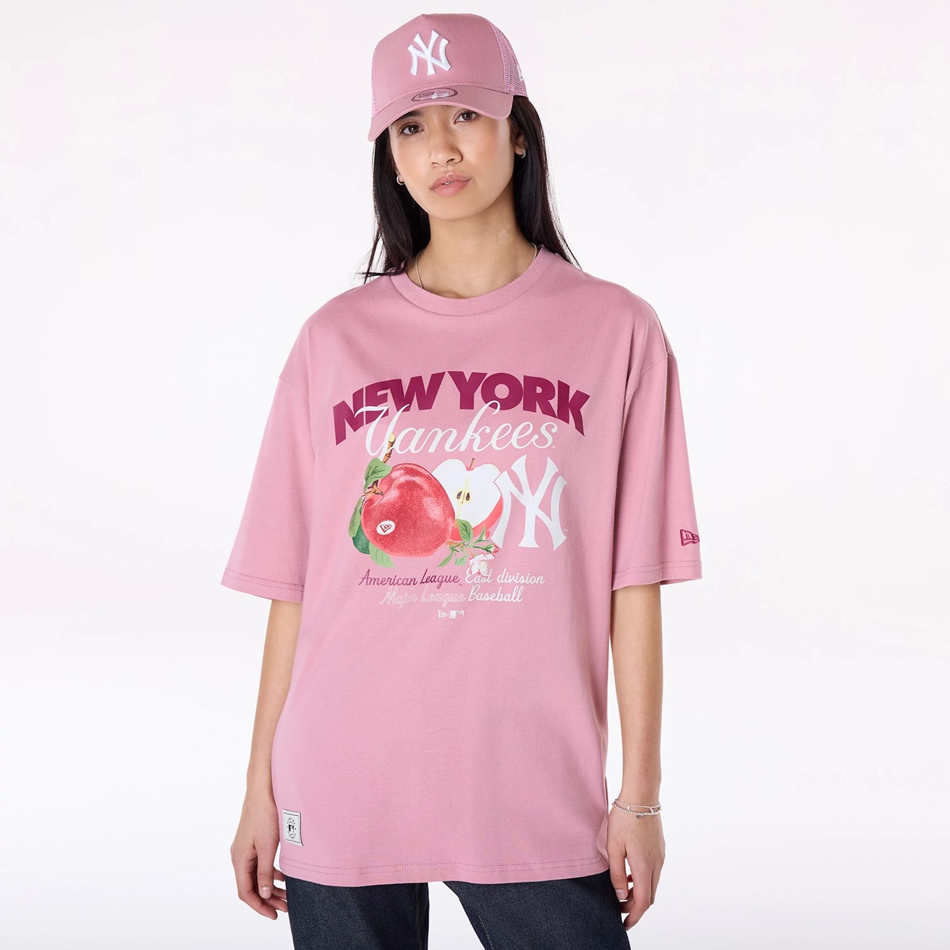 The Male model is wearing New York Yankees MLB Fruit Dark Pink T-Shirt 4