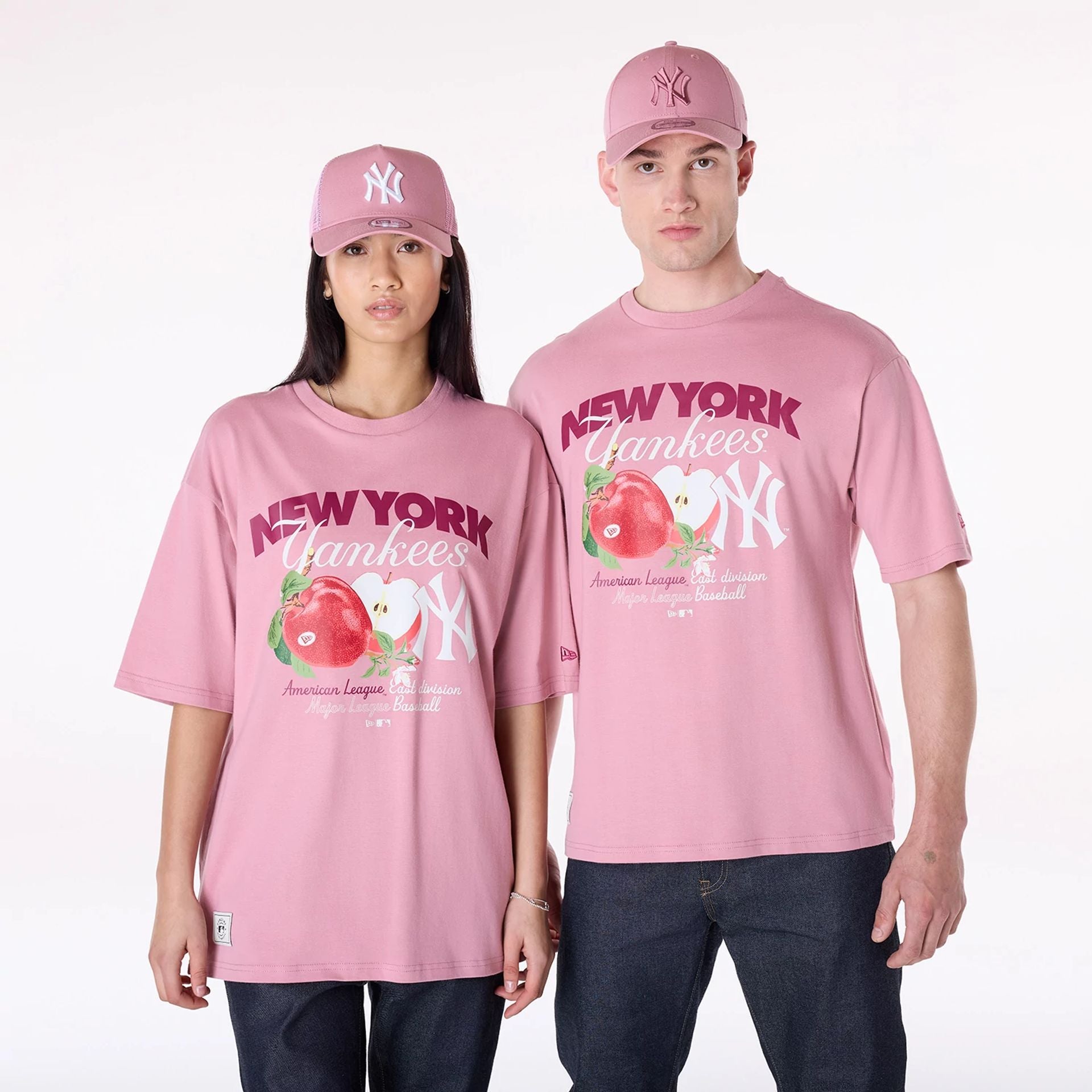 The Male model is wearing New York Yankees MLB Fruit Dark Pink T-Shirt 1