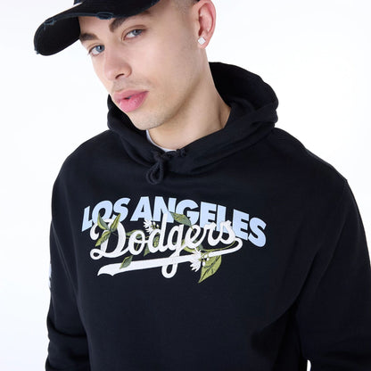 The Male model is wearing LA Dodgers MLB Floral Black Pullover Hoodie 5