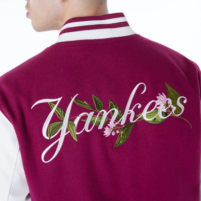 The Male model is wearing New York Yankees MLB Floral Dark Red Jacket 4