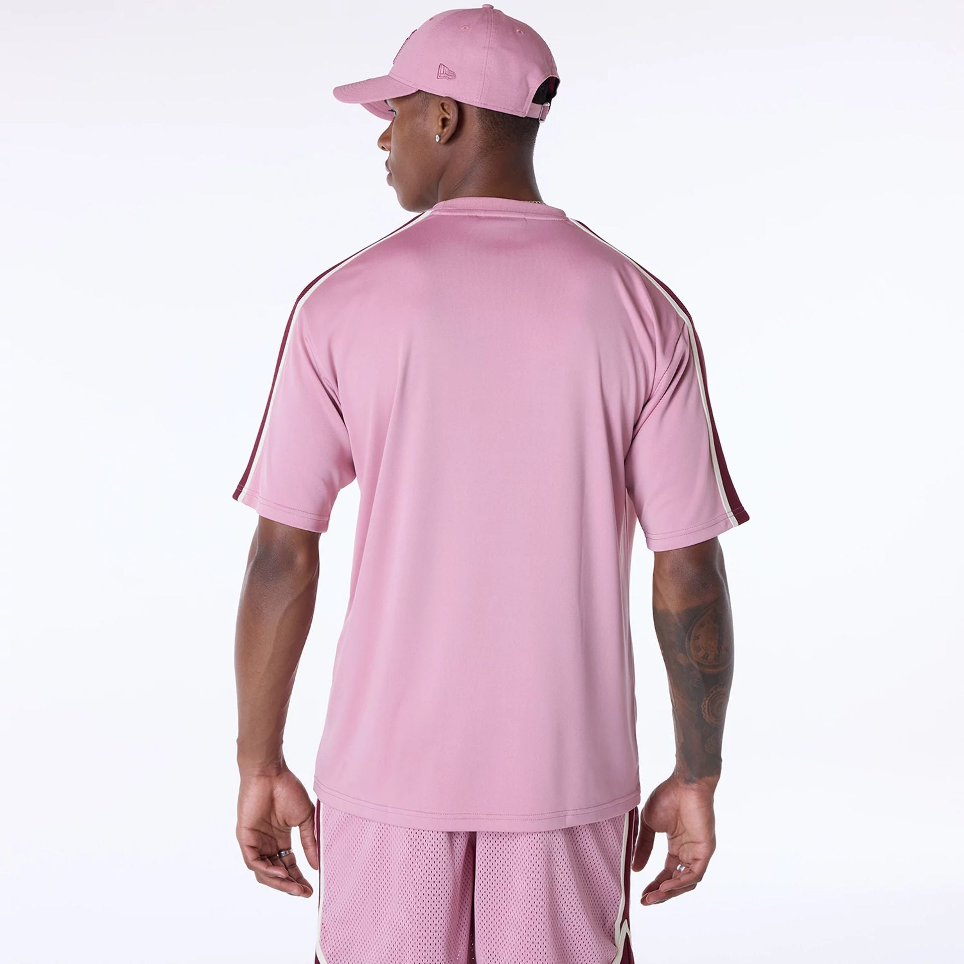 The Male model is wearing New York Yankees MLB Floral Dark Pink Oversized T-Shirt 2