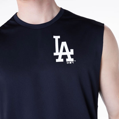 The Male model is wearing LA Dodgers MLB Navy Sleeveless Vest 6