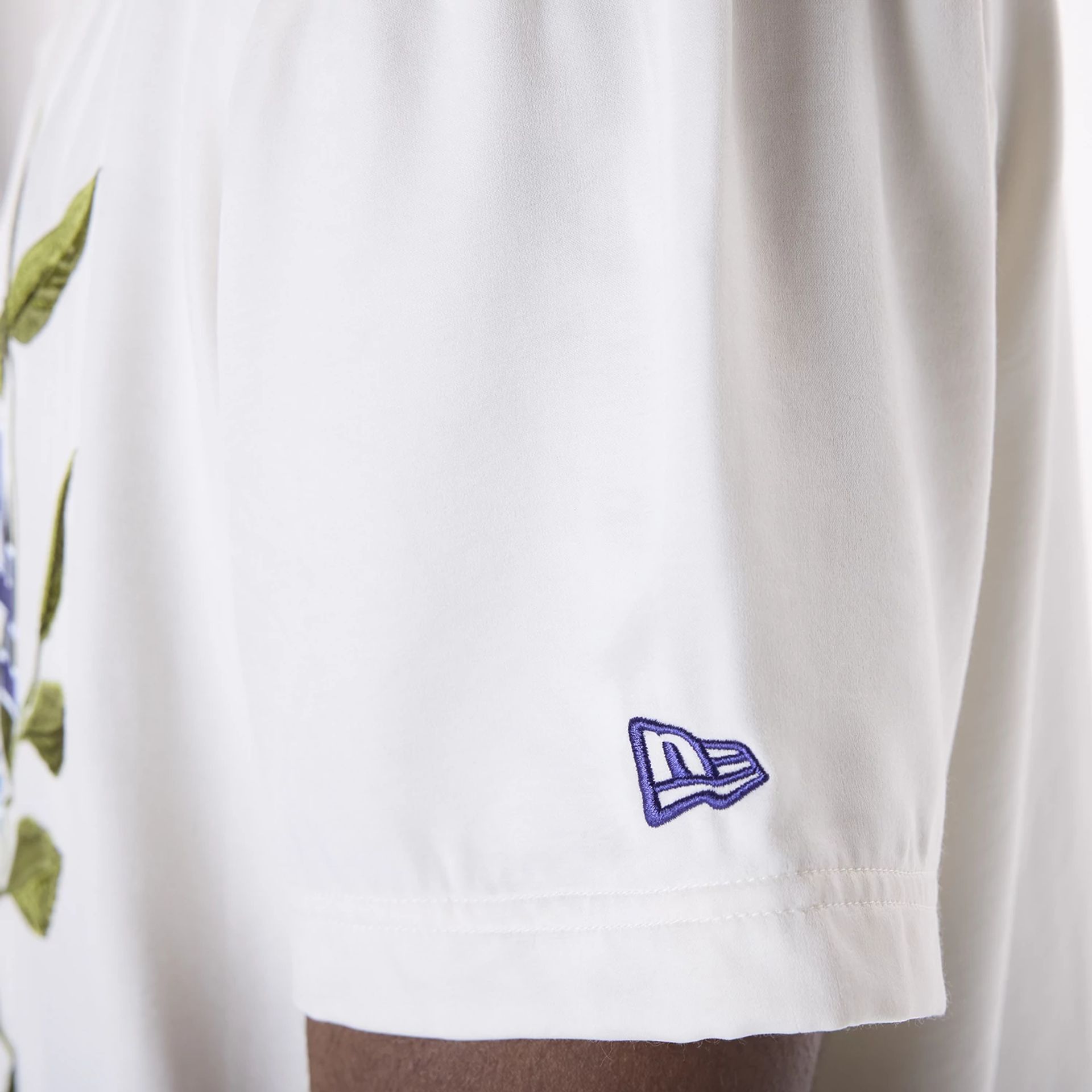 The Male model is wearing LA Dodgers Floral Revere Open White Short Sleeve Shirt 5