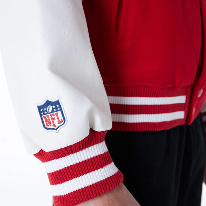 The Male model is wearing Kansas City Chiefs NFL Red Varsity Jacket 7