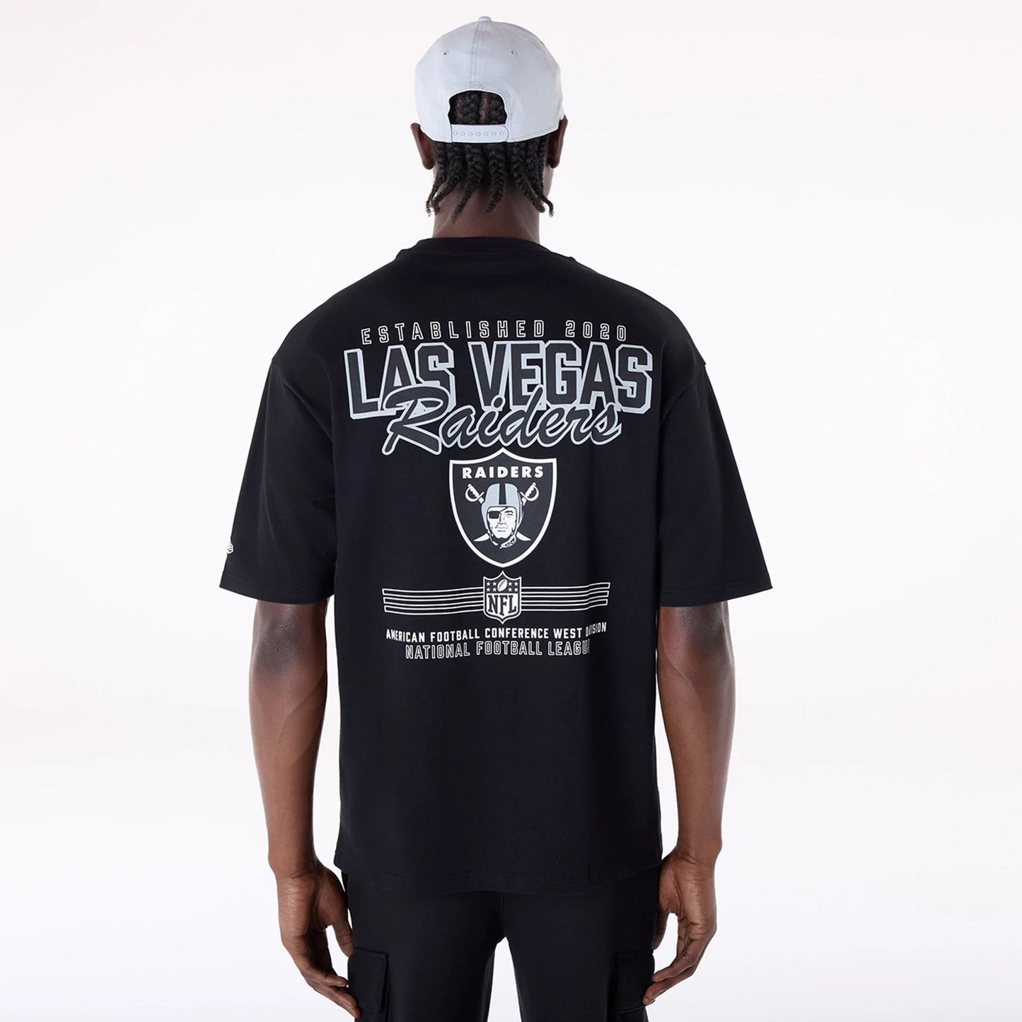 The Male model is wearing Las Vegas Raiders NFL Graphic Black T-Shirt 2