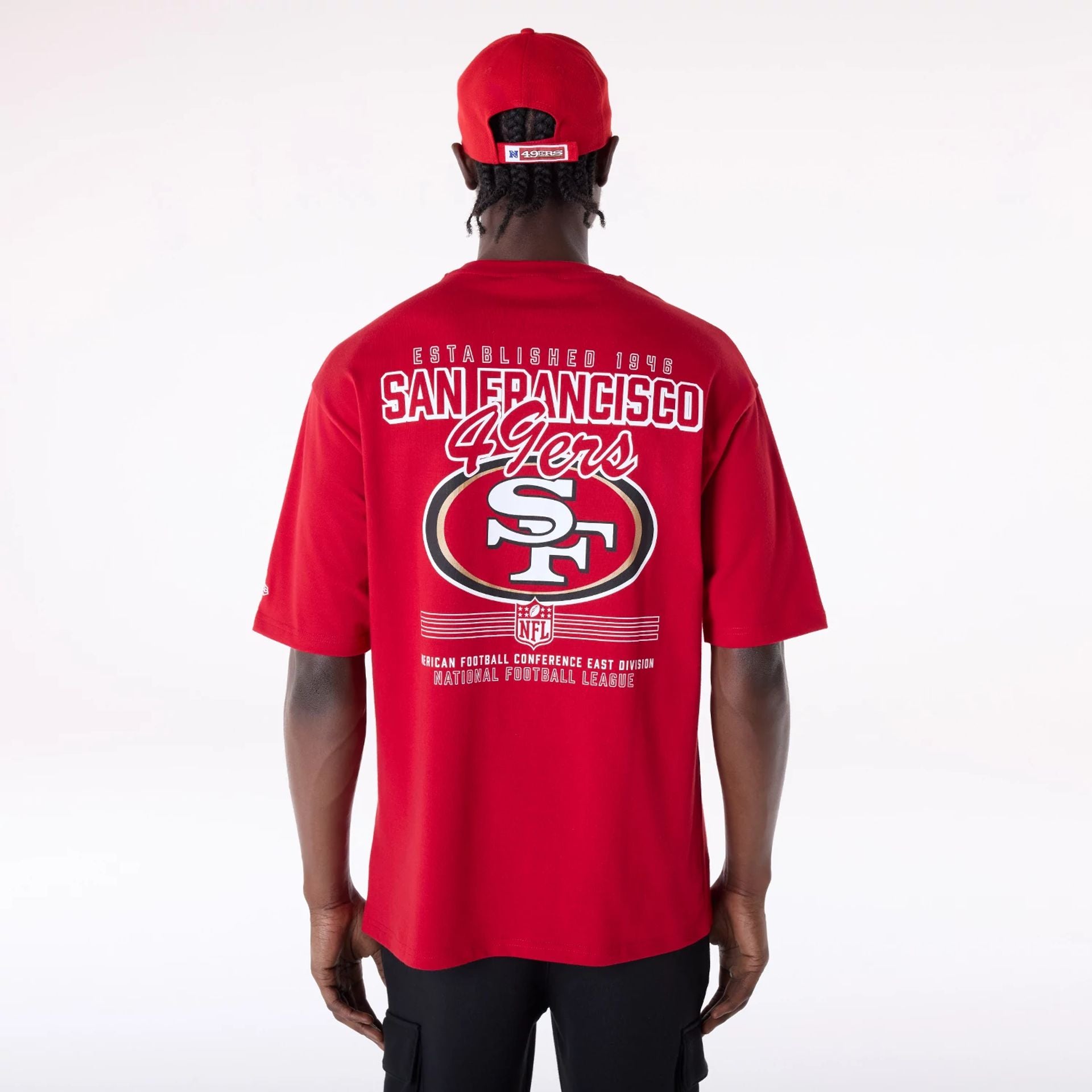 The Male model is wearing San Francisco 49ers NFL Graphic Red T-Shirt 2