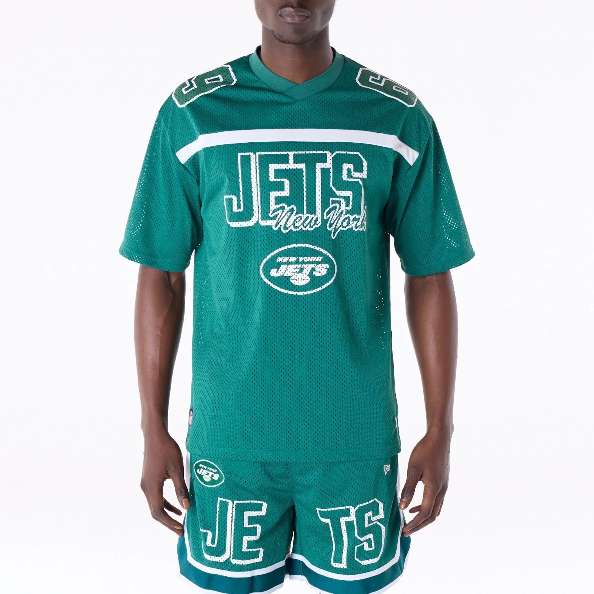 The Male model is wearing New York Jets NFL Mesh Green T-Shirt 1