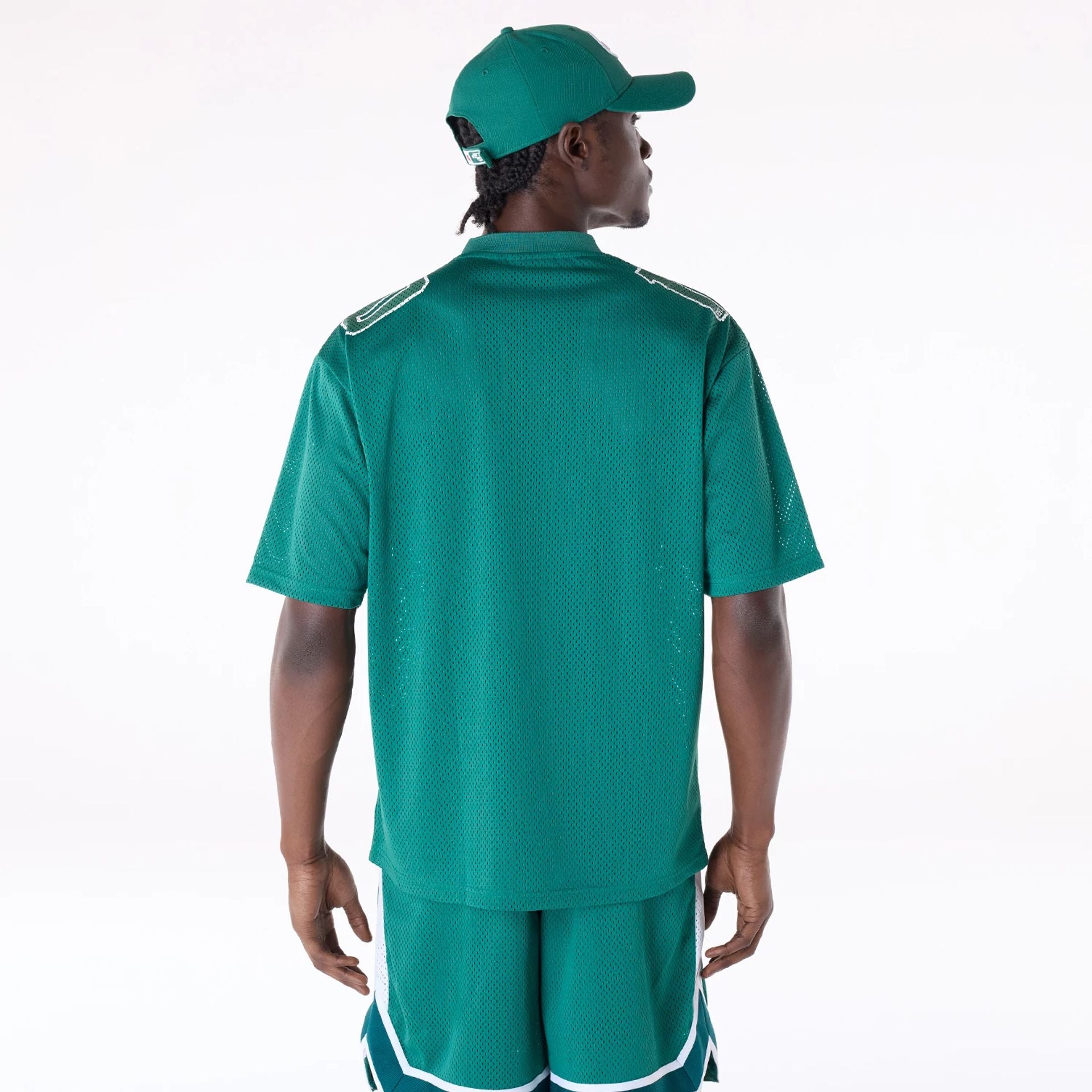 The Male model is wearing New York Jets NFL Mesh Green T-Shirt 2