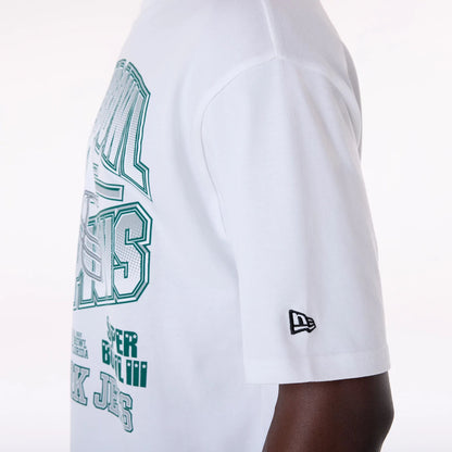 The Male model is wearing New York Jets NFL Helmet White T-Shirt 4